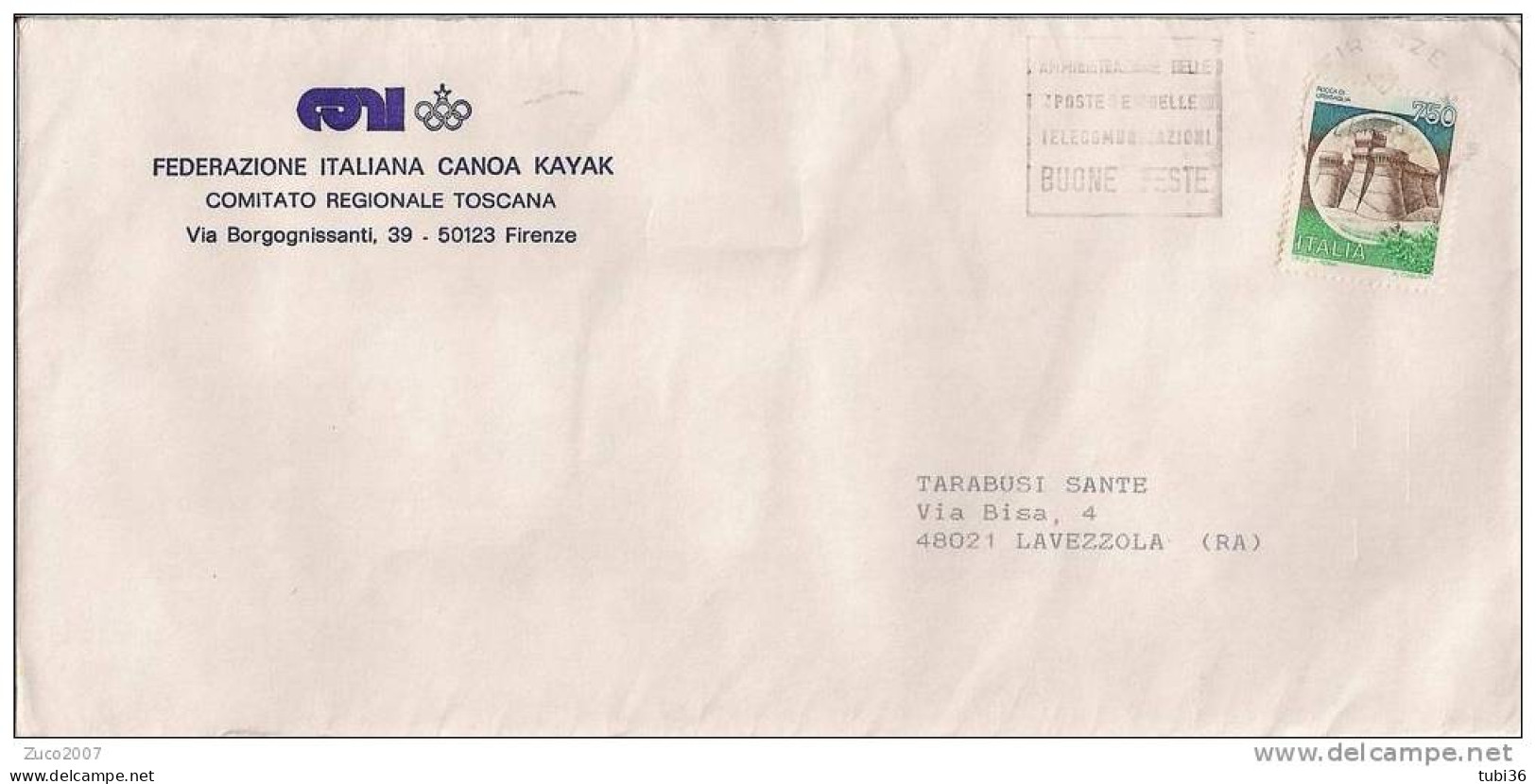 FEDERAZIONE ITALIANA CANOA KAYAK / CONI / TARGHETTA POSTALE  BUONE FESTE DELLE POSTE / 1990/1991 - Kanu