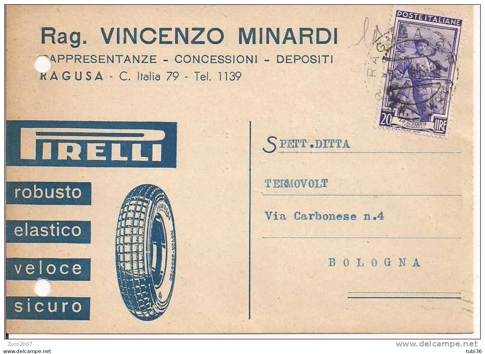 MINARDI - RAGUSA - CARTOLINA COMMERCIALE VIAGGIATA  1953 - - Ragusa