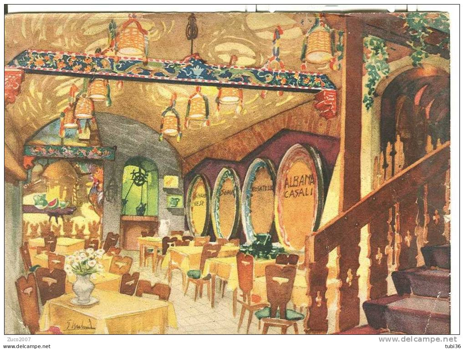 RISTORANTE  CASALI   CESENA - TAVERNETTA - COLORI N/V  - FIRMATA DA ILLUSTRATORE. - Cesena