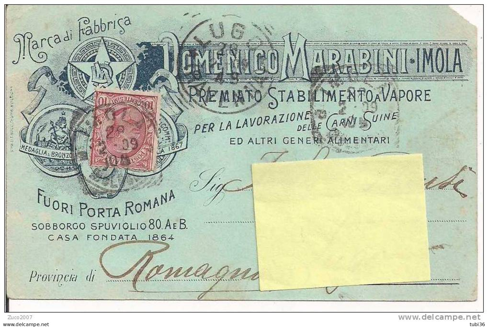 DOMENICO MARABINI - IMOLA - CARTOLINA COMMERCIALE VIAGGIATA 1909 - TIMBRO POSTE IMOLA  BOLOGNA - Imola