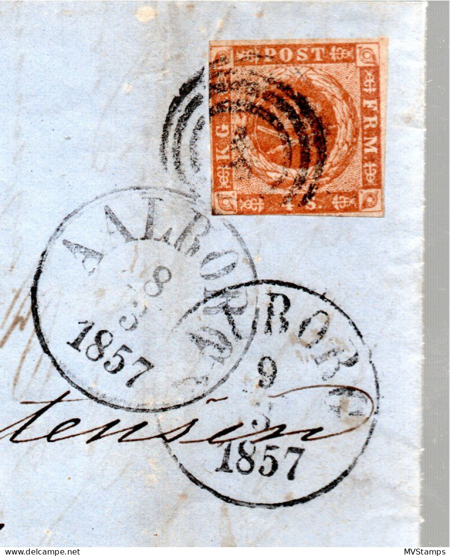 Denmark 1857 Old Cover With Stamp (Michel 4) Used Aalborg To Hjorning - Briefe U. Dokumente