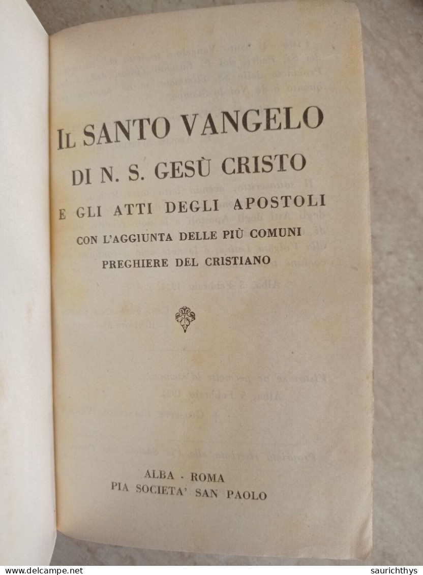 Ricordo Agli Sposi Il Santo Vangelo Di N.S. Gesù Cristo E Gli Atti Degli Apostoli Preghiere Del Cristiano 1924 - Religione