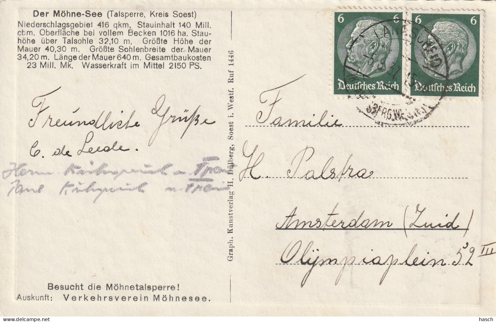 4916 89 Der Möhnesee, Sperrmauer Überlauf 1937  - Möhnetalsperre