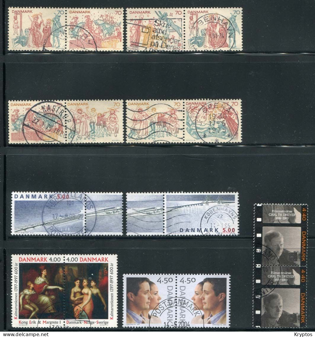 Denmark 1973-2004. 9 Pairs. ALL USED - Blocks & Sheetlets