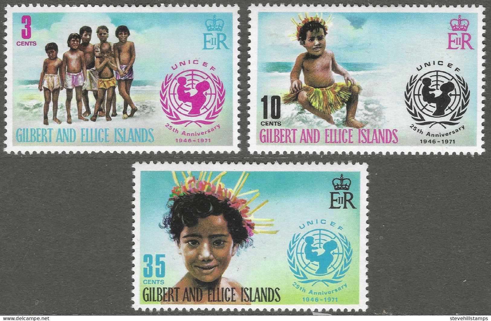 Gilbert And Ellis Islands. 1971 25th Anniversary Of UNICEF. MH Complete Set. SG 193-195 - Gilbert & Ellice Islands (...-1979)