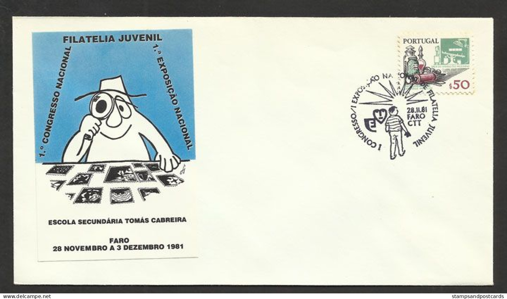 Portugal Cachet Commémoratif  Expo Philatelique Jeunesse 1981 Faro Algarve Event Postmark Youth Stamp Expo - Flammes & Oblitérations