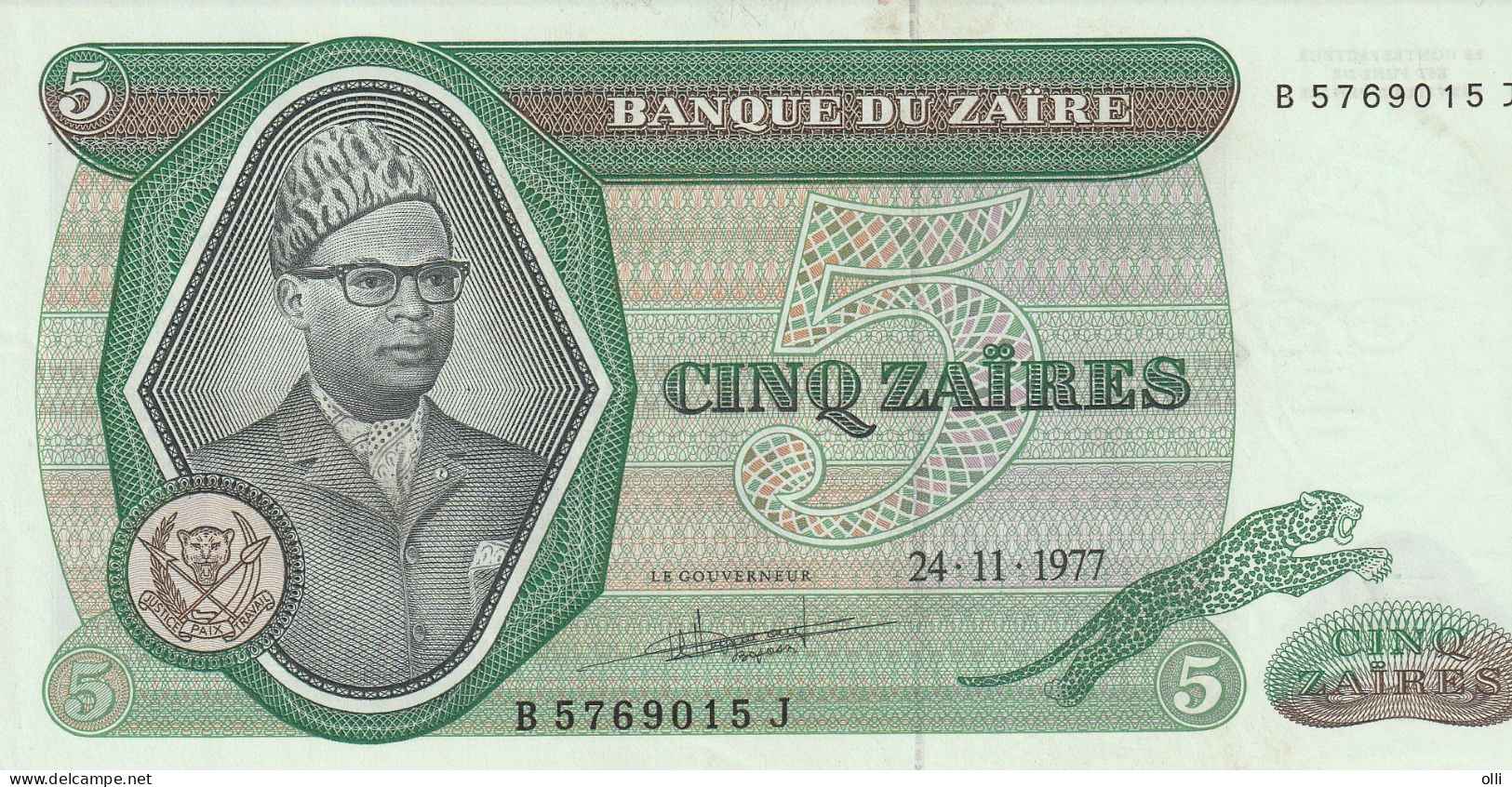 Zaïre, 5 ZAIRE  1977  P-21b  UNC - Zaïre