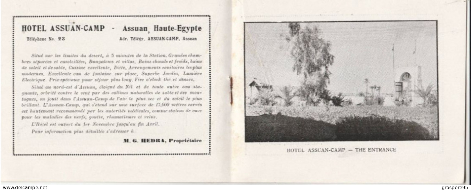 EGYPTE HOTELS HEDRA LUXOR & ASSUAN DEPLIANT TOURISTIQUE EN ANGLAIS FRANCAIS ALLEMAND 20 PAGES