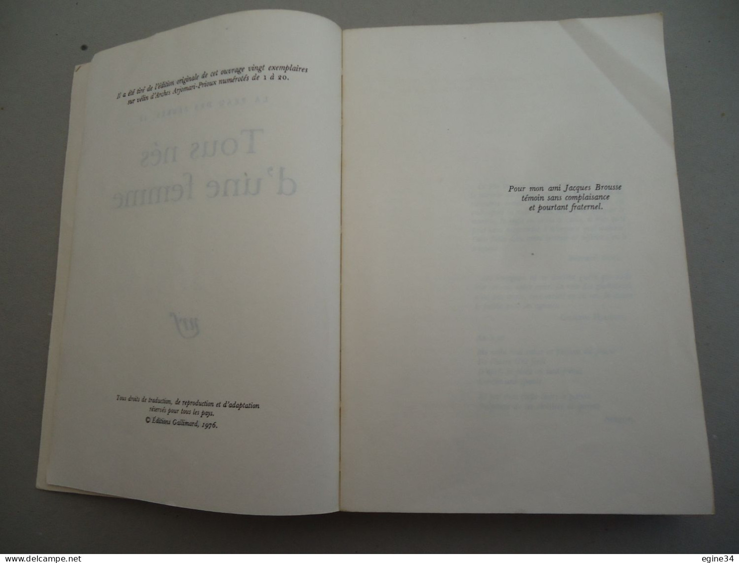 Gallimard - Jean-Louis Bory - Tous Nés D'une Femme - La Peau Des Zèbres, II - 1976 - Dédicace - Livres Dédicacés