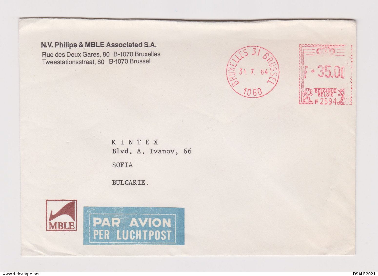 Belgium Belgique Belgie 1984 Airmail Commerce Cover EMA METER Machine Stamp BRUSSEL F35.00, Sent To Bulgaria (66848) - 1980-99