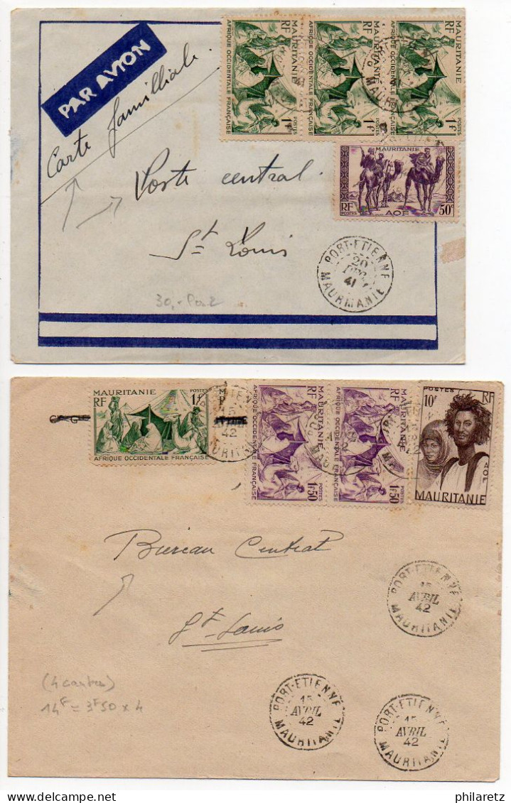 Mauritanie : Lot De 2 Enveloppes (1941 Et 1942) D'envoi D'entier Postal Interzones Avec Surtaxe Avion De 3f50 - Lettres & Documents