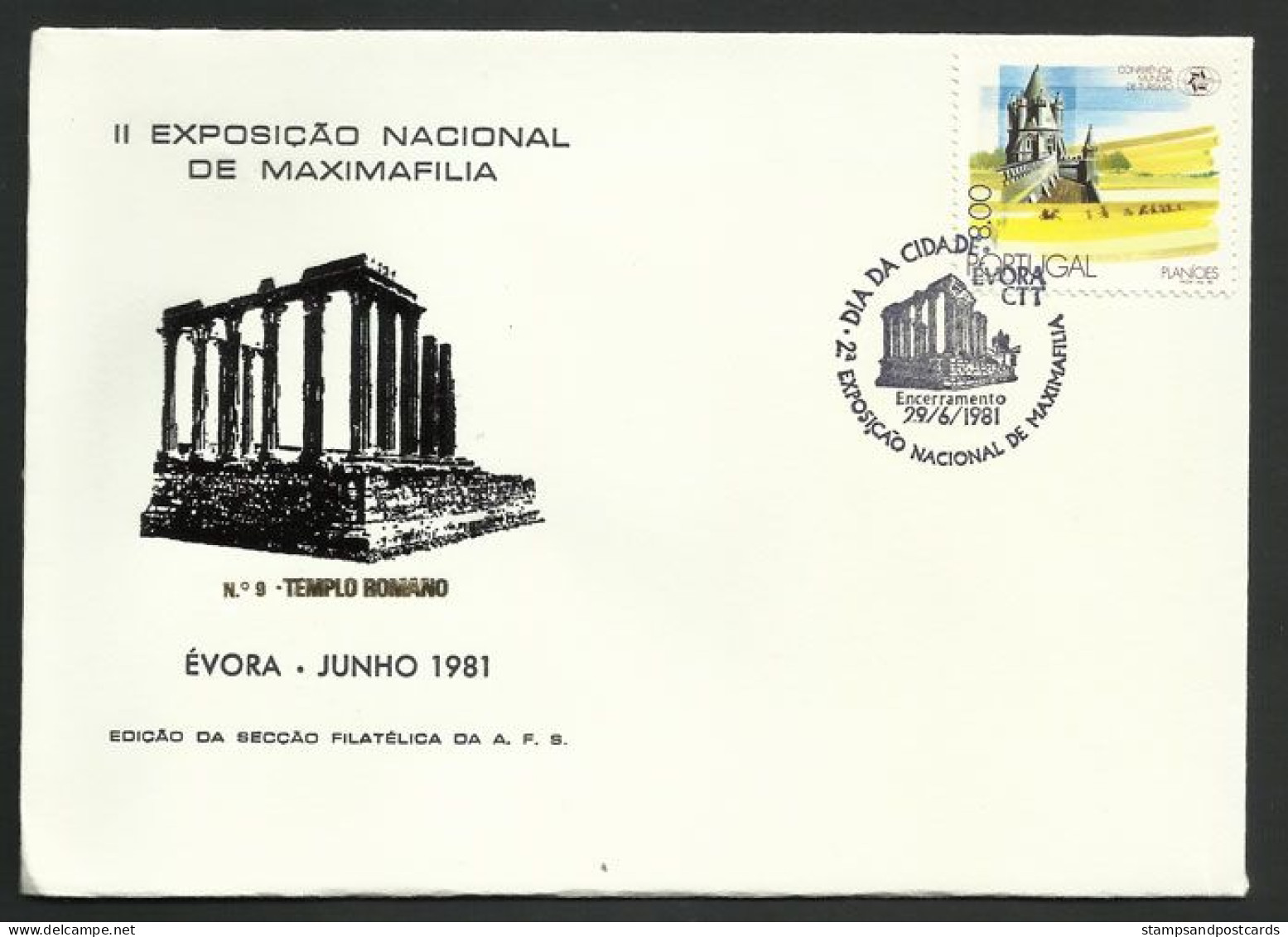 Portugal Cachet Commémoratif Temple Romain Dite De Diane Expo Philatelique Évora 1981 Event Postmark Roman Temple - Flammes & Oblitérations