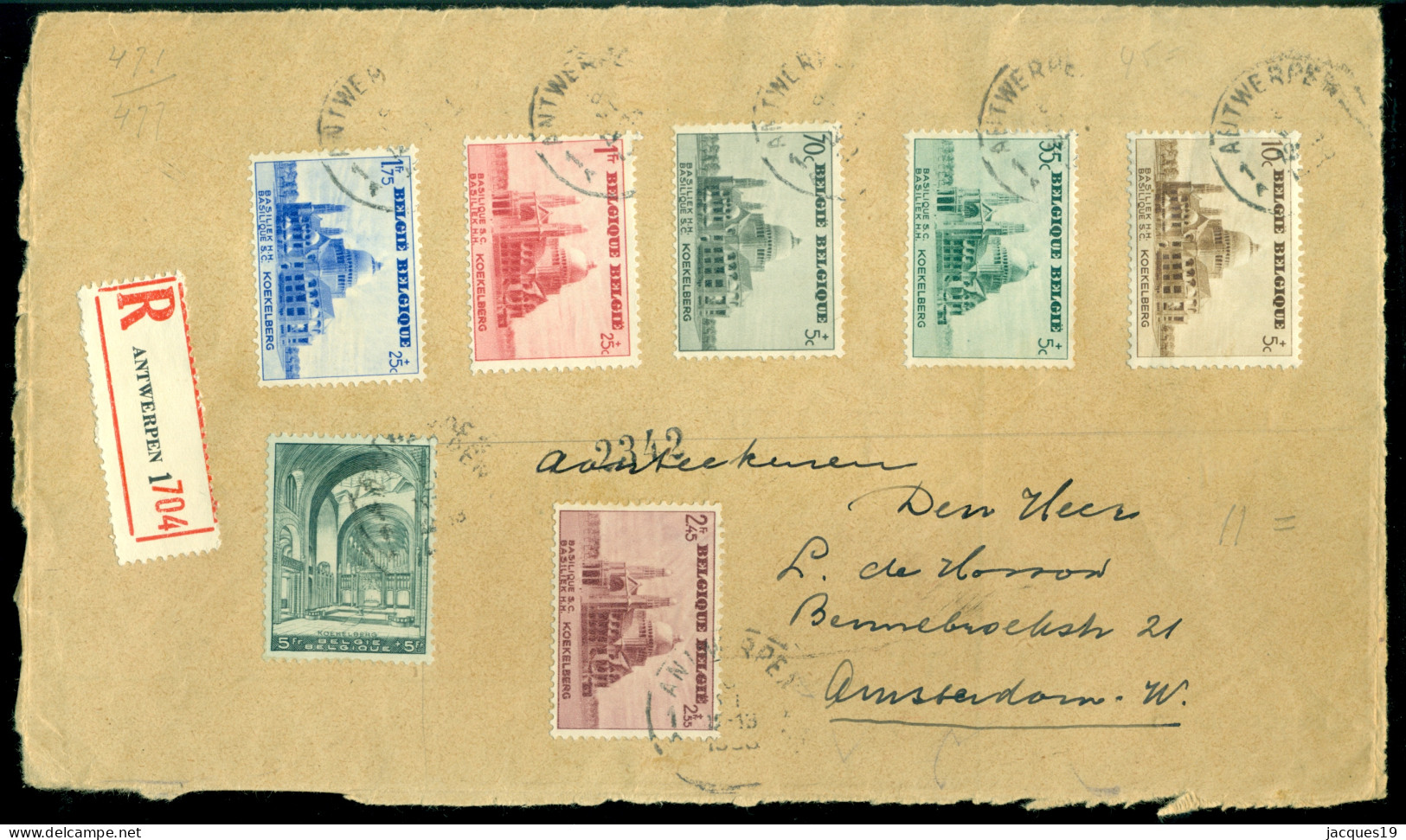 Belgie 1938 Poststuk Met Complete Serie Basiliek Koekelberg OPB 471-477 - ....-1951