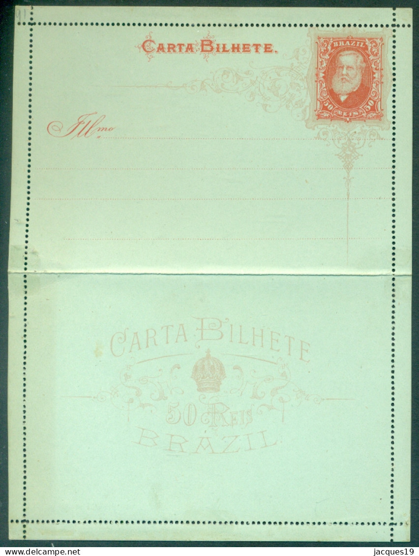 Brazil Stationary Ganzsache Entier Carta Bilhete Pedro II 50 Reis Unused - Entiers Postaux