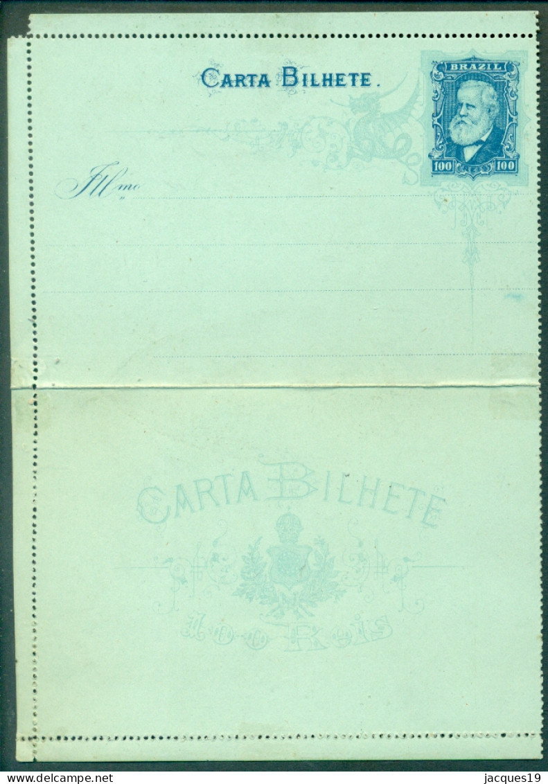 Brazil Stationary Ganzsache Entier Carta Bilhete Pedro II 100 Reis Unused - Entiers Postaux