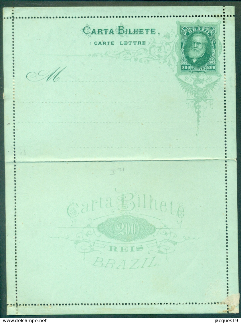 Brazil Stationary Ganzsache Entier Carta Bilhete Pedro II 200 Reis Unused Hinge Remains - Entiers Postaux