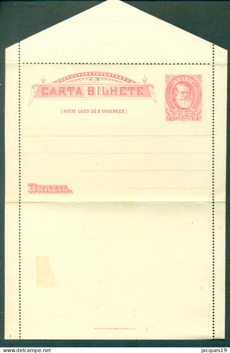 Brazil Stationary Ganzsache Entier Carta Bilhete Pedro II 80 Reis Unused - Entiers Postaux