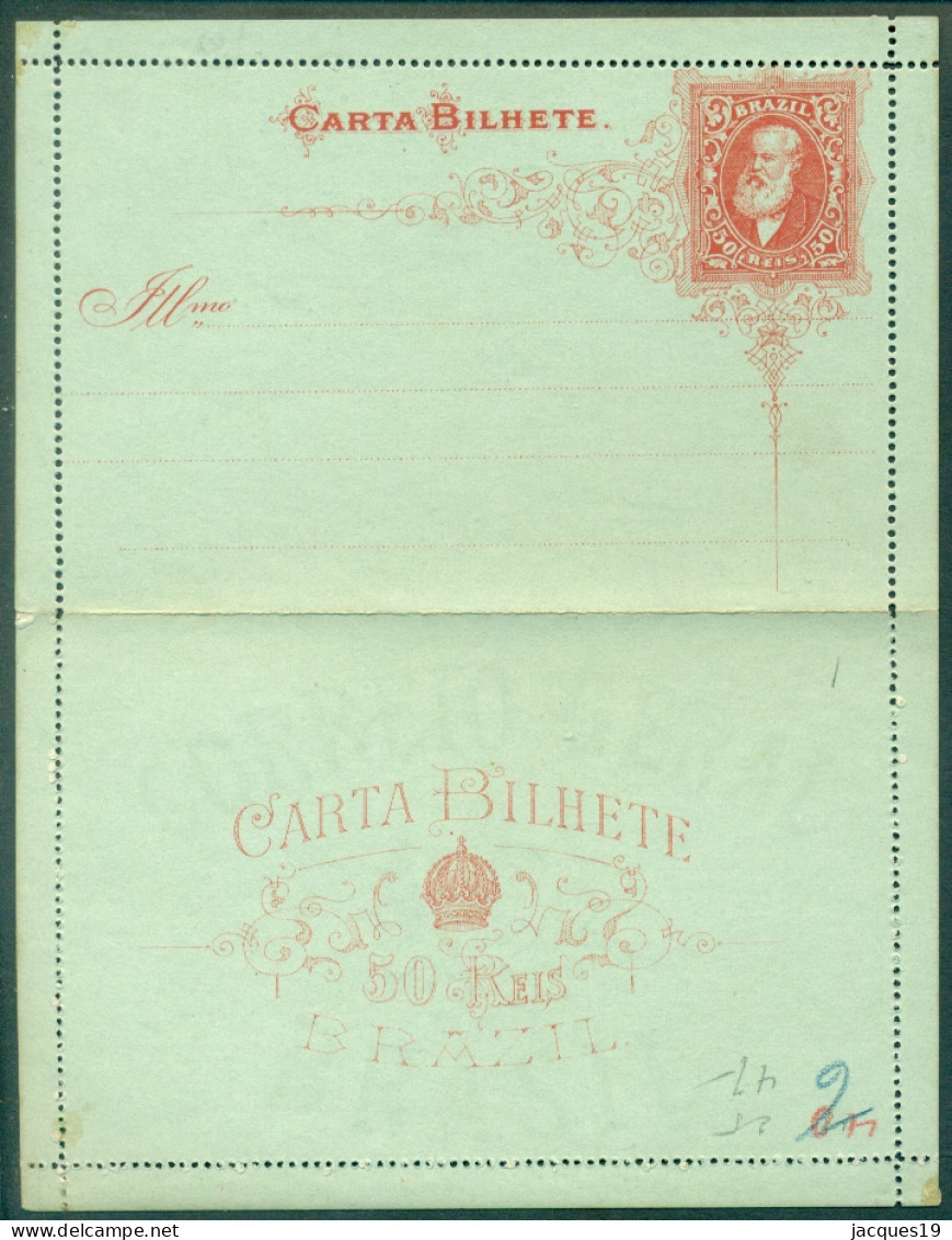 Brazil Stationary Ganzsache Entier Carta Bilhete Pedro II 50 Reis Unused - Entiers Postaux