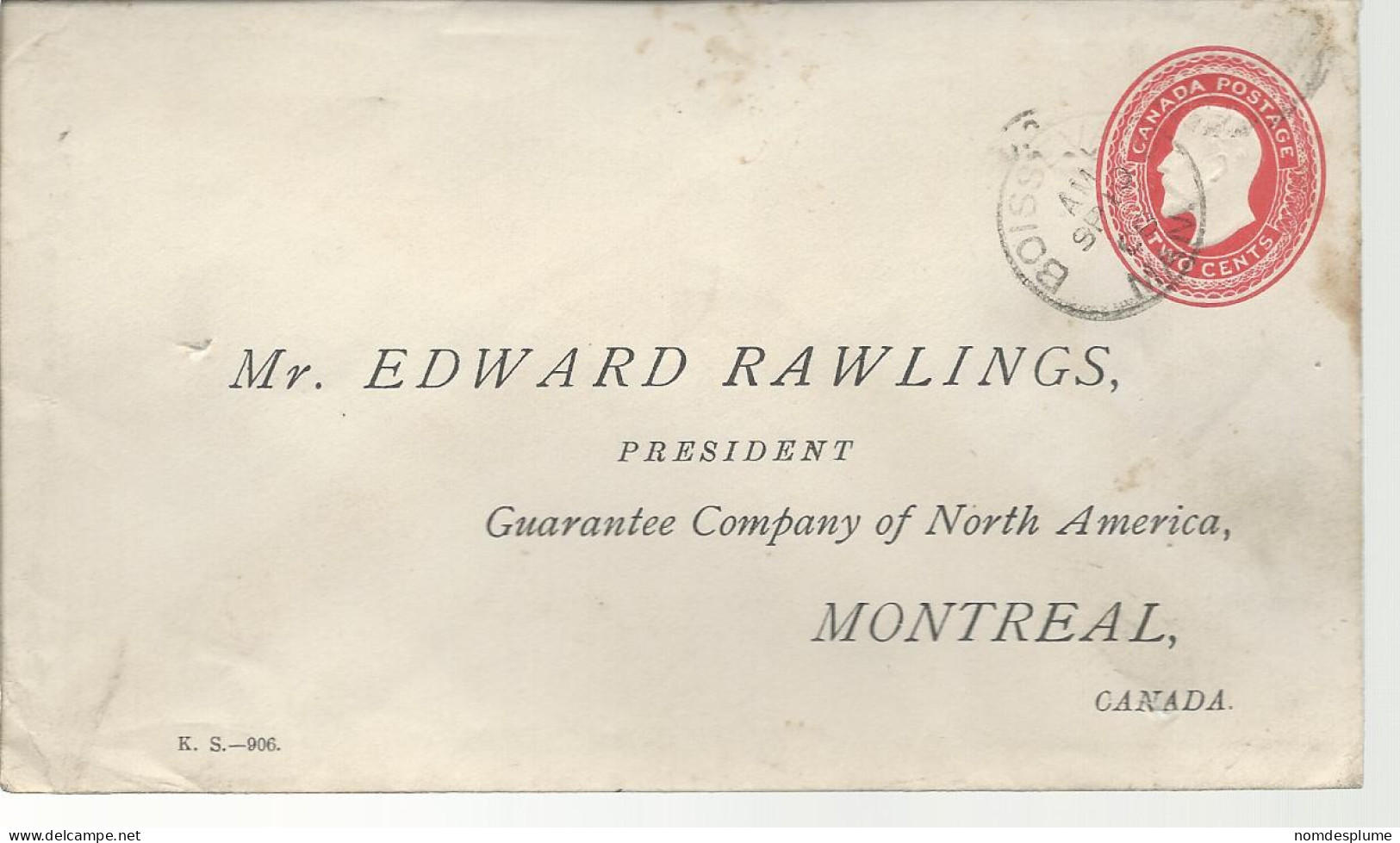 24497) Canada Boissevain Postmark Cancel Duplex 1905 - Cartas & Documentos