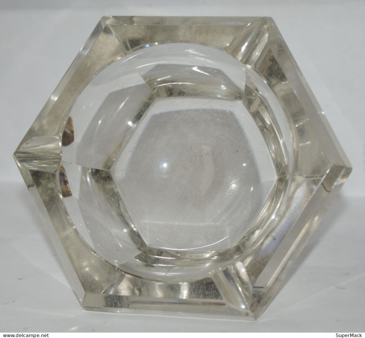 Ancien Cendrier Hexagonal En Cristal Val St Lambert (?) - Glass