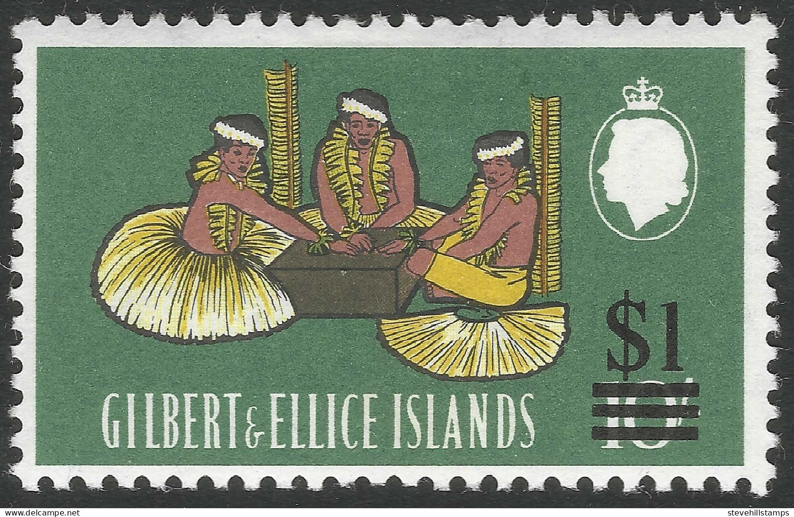 Gilbert And Ellis Islands. 1966 Decimal Overprints. $1 On 10/- MH. SG 123 - Isole Gilbert Ed Ellice (...-1979)