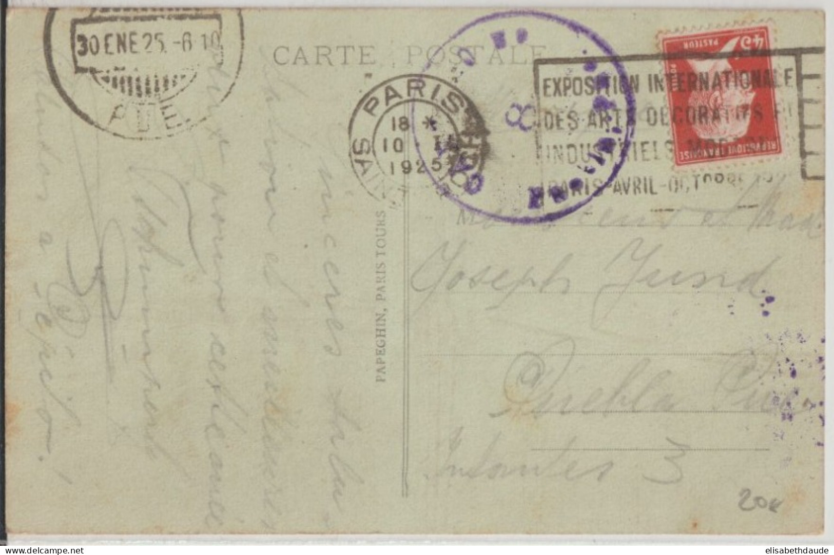 1925 - DESTINATION MEXIQUE ! - PASTEUR Sur CP De PARIS => PUEBLA - 1922-26 Pasteur