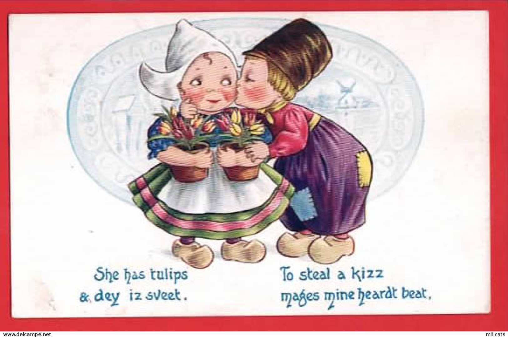 BANFORTH  DUTCH KIDS SERIES  CHILDREN IN DUTCH COSTUMES  SHE HAS TULIPS  Pu 1913 - Humorous Cards