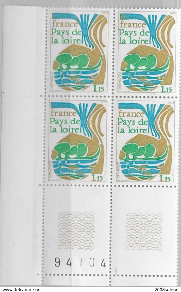 1975 Bloc De 4 Coin Numéroté Pays De Loire Neuf ** N°1849 - 1960-1969