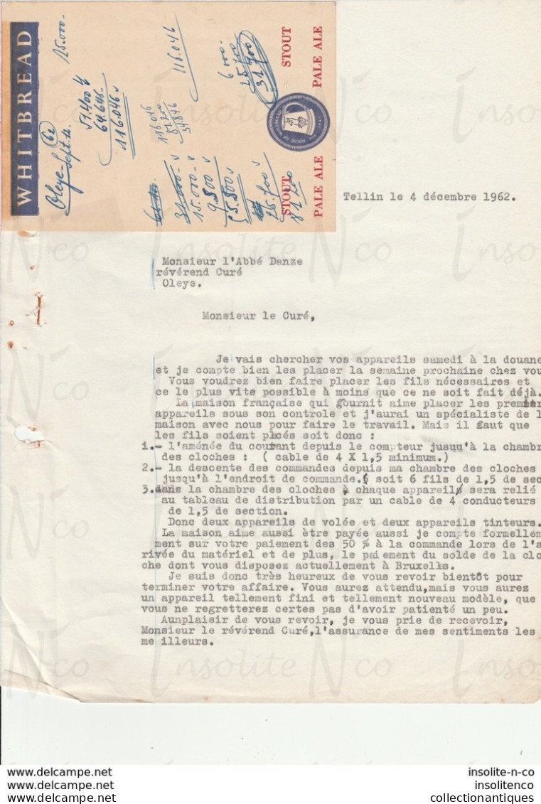 Lettre Papier Pelure Adressée à L'abbé Denze Curé D'Oleye Datée Du 4 Décembre 1962 Avec Note Manuscrite - Ambachten