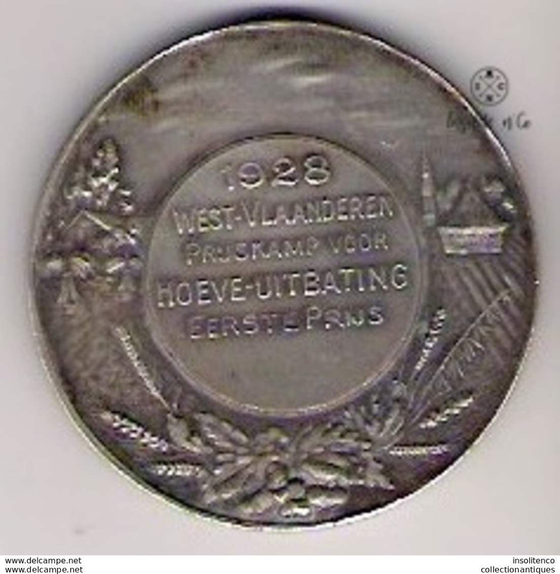 Médaille 1928 Bronze Argenté West-Vlaanderen Prijskamp Voor Hoeve-Uitbating Eerste Prijs - Autres & Non Classés