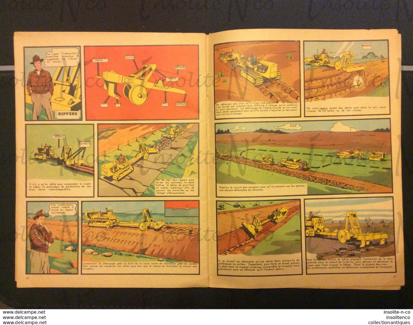 Très rare guide pour le conducteur de tracteurs, scrapers, rippers, bulldozers Caterpillar 1950 en BD en français