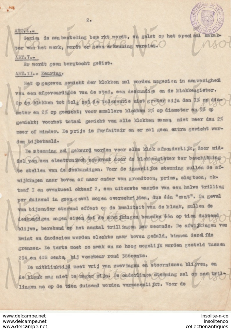 Lettres Papier Pelure Province De Flandre Occidentale établissant Le Cahier Des Charges Pour Placement Carillon 1952 - Ambachten