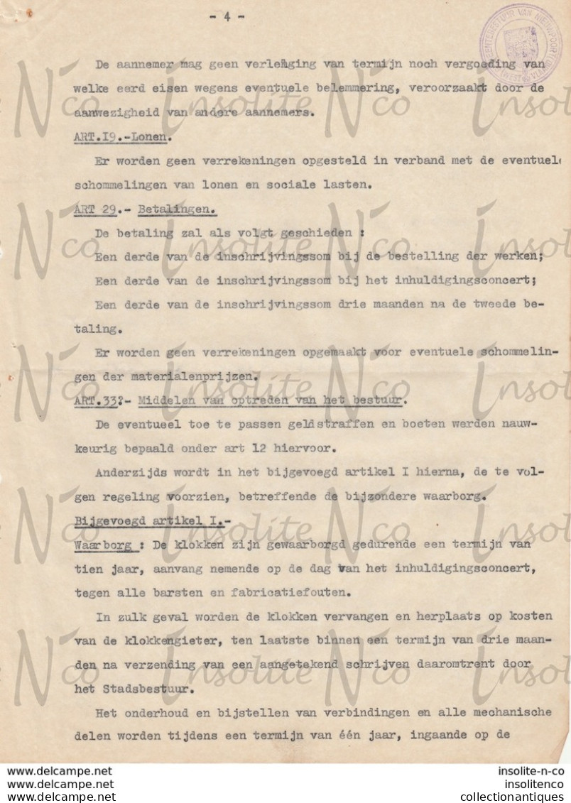 Lettres Papier Pelure Province De Flandre Occidentale établissant Le Cahier Des Charges Pour Placement Carillon 1952 - Old Professions
