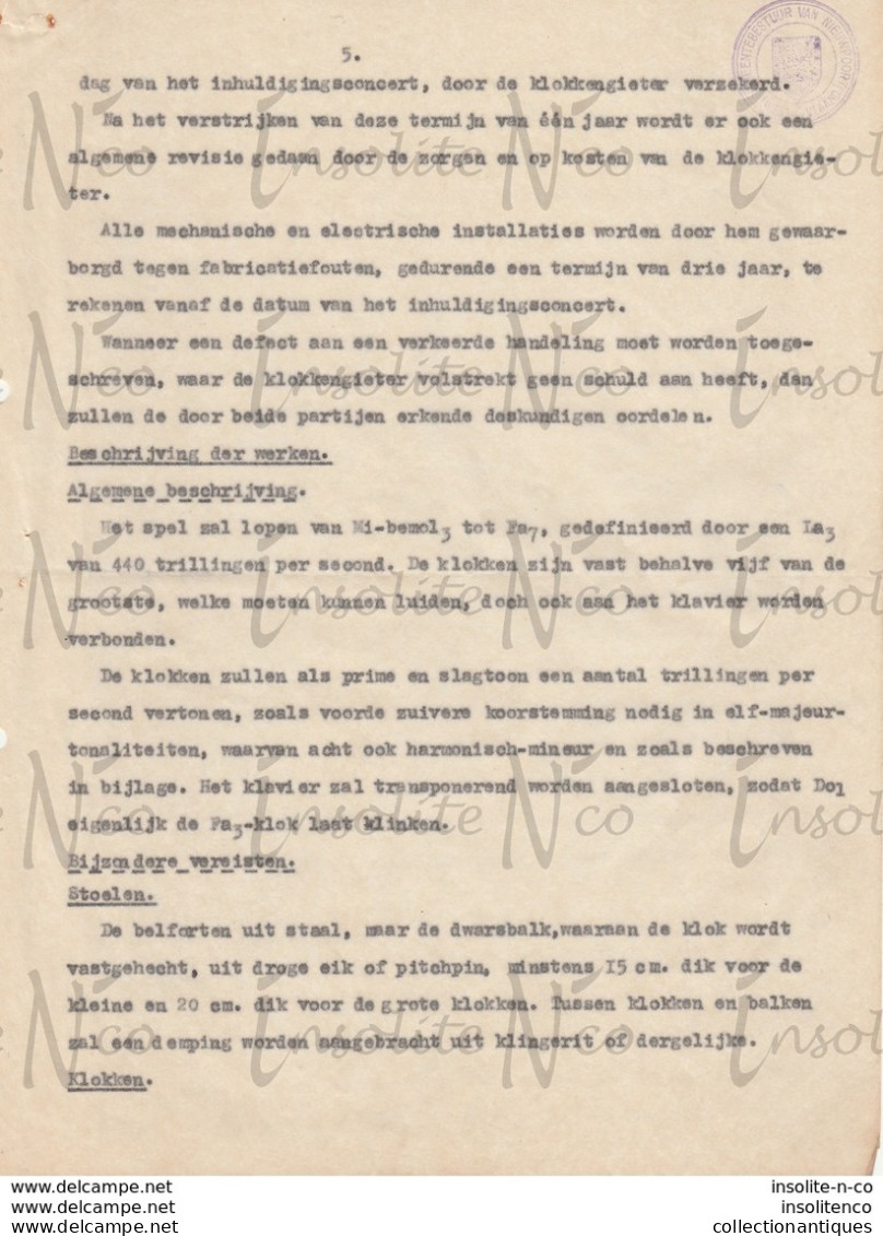 Lettres Papier Pelure Province De Flandre Occidentale établissant Le Cahier Des Charges Pour Placement Carillon 1952 - Artigianato