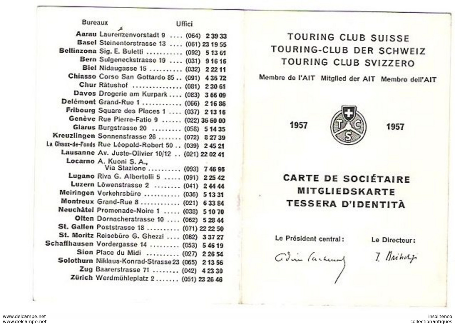 Touring Club Suisse - 1957 -  Pierre De Lagarde Boal - Carte De Sociétaire - Switzerland