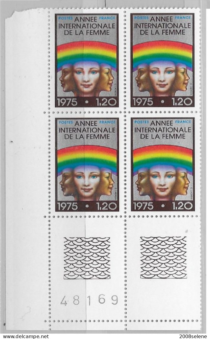 1975 Bloc De 4 Coin Numéroté Année De La Femme Neuf ** N°1857 - 1960-1969