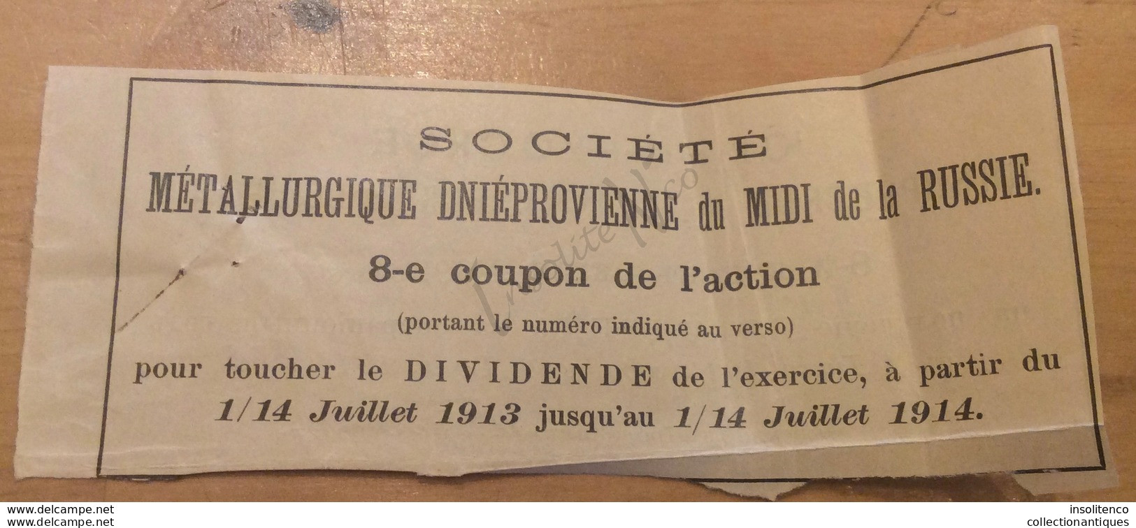 Action De 250 Roubles Au Porteur "Société Métallurgique Dnieprovienne Du Midi De La Russie" 1906 St-Pétersbourg - S - V