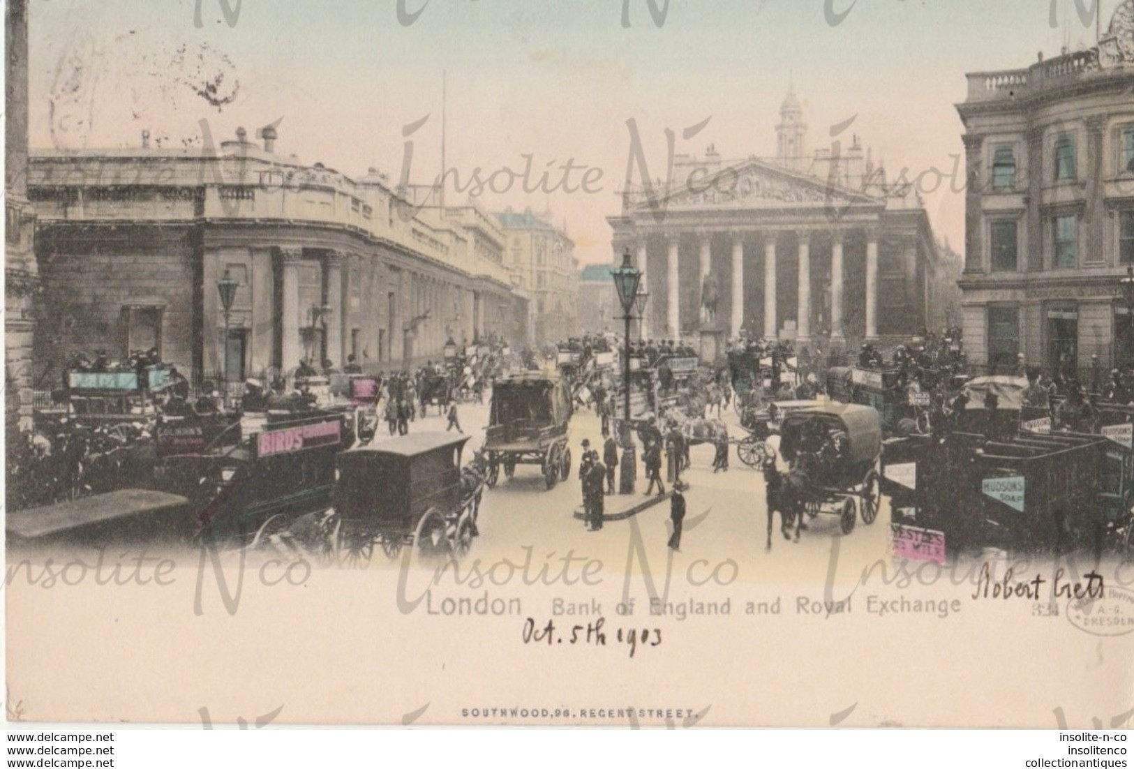 CPA 5 Octobre 1903 Londres Bank Of England Cachet Too Late Timbre One Penny Dos Non Divisé - Taxi & Carrozzelle