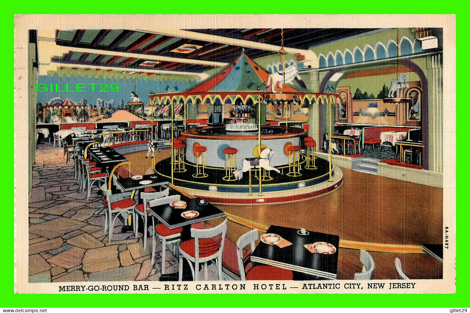 ATLANTIC CITY, NJ - FAMOUS MERRY-GO-ROUND - RITZ-CARLTON HOTEL - TRAVEL IN 1941 - CURTEICH-CHICAGO - - Atlantic City