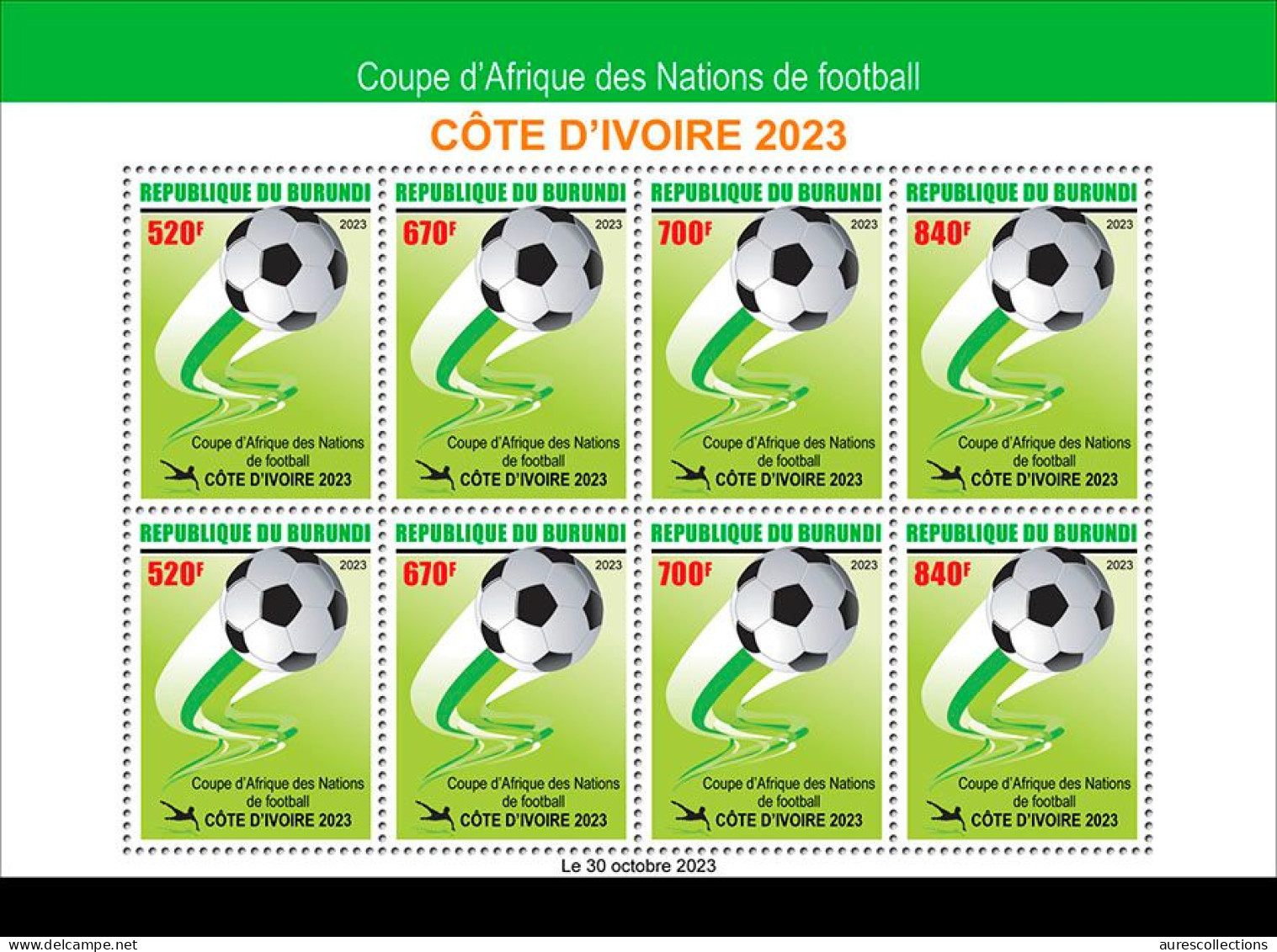 BURUNDI 2023 SHEET 8V - FOOTBALL SOCCER AFRICA CUP OF NATIONS IVORY COAST COTE D' IVOIRE - MNH - Coupe D'Afrique Des Nations