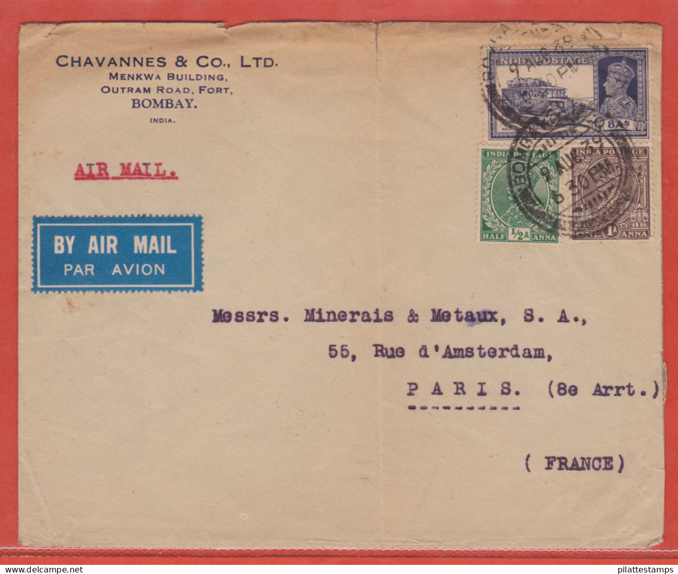 INDE ANGLAISE LETTRE DE 1939 DE BOMBAY POUR PARIS FRANCE - 1936-47 Roi Georges VI