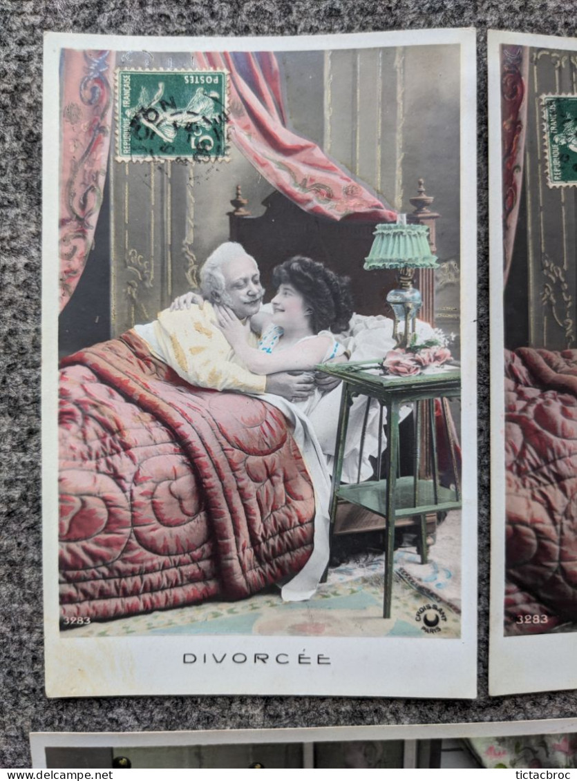 Lot 5 CPA Fantaisies Couple Divorcé Marié Amour Humour Coquin Croissant Paris - Collections & Lots