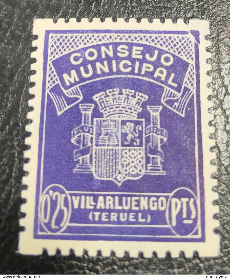 VILLARLUENGO ( TERUEL). EDIFIL 1 *. 25 CTS AZUL CONSEJO MUNICIPAL. - Republican Issues