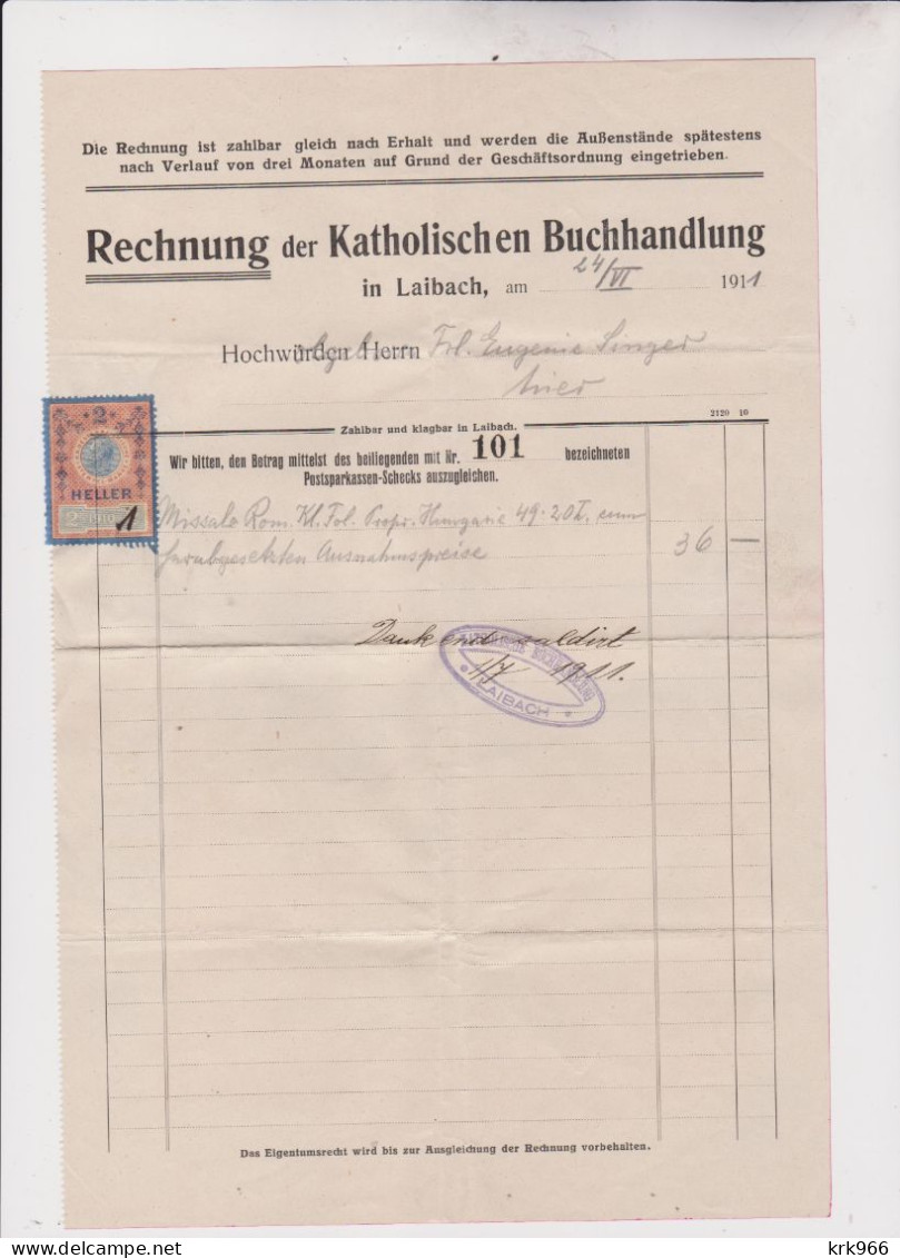 SLOVENIA  1911 KATOLISCHEN BUCHHANDLUNG LJUBLJANA LAIBACH Nice Bill Document - Autriche