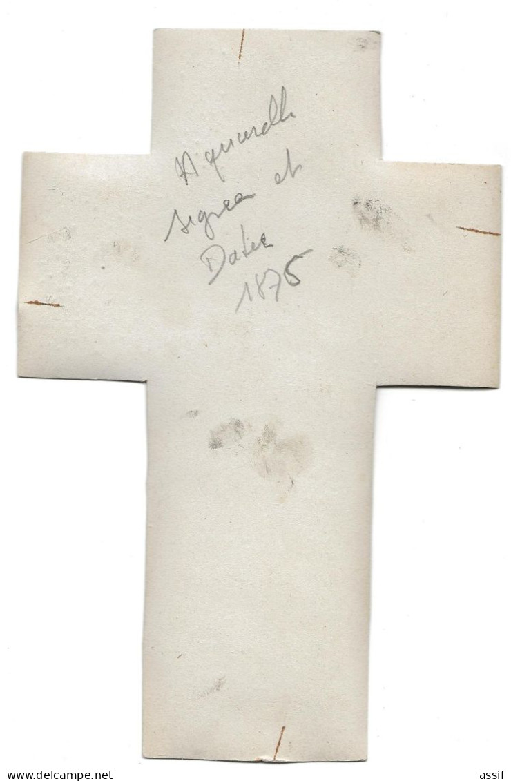 Image Religieuse  Ancienne Sur Vélin  Aquarellée  Datée 1876 ( 24 X  18 Cm Pour La Croix ) - Devotieprenten