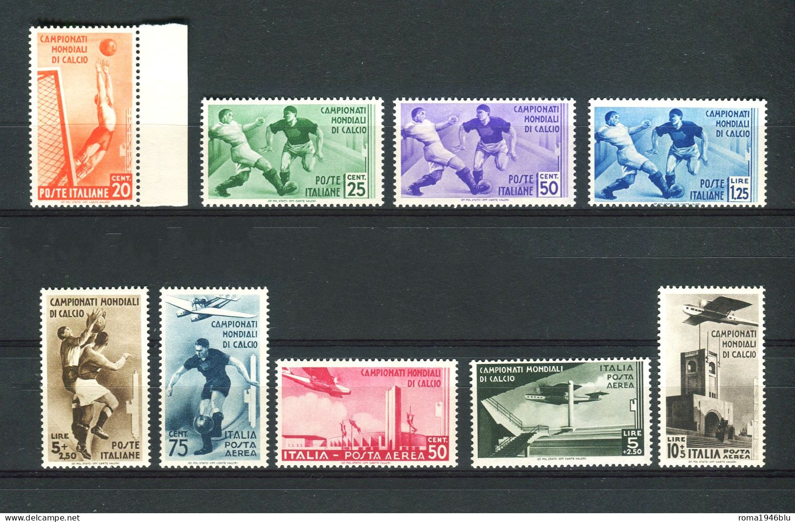 REGNO 1934 CAMPIONATI MONDIALI CALCIO SERIE CPL. 9 V. ** MNH LUSSO - Mint/hinged