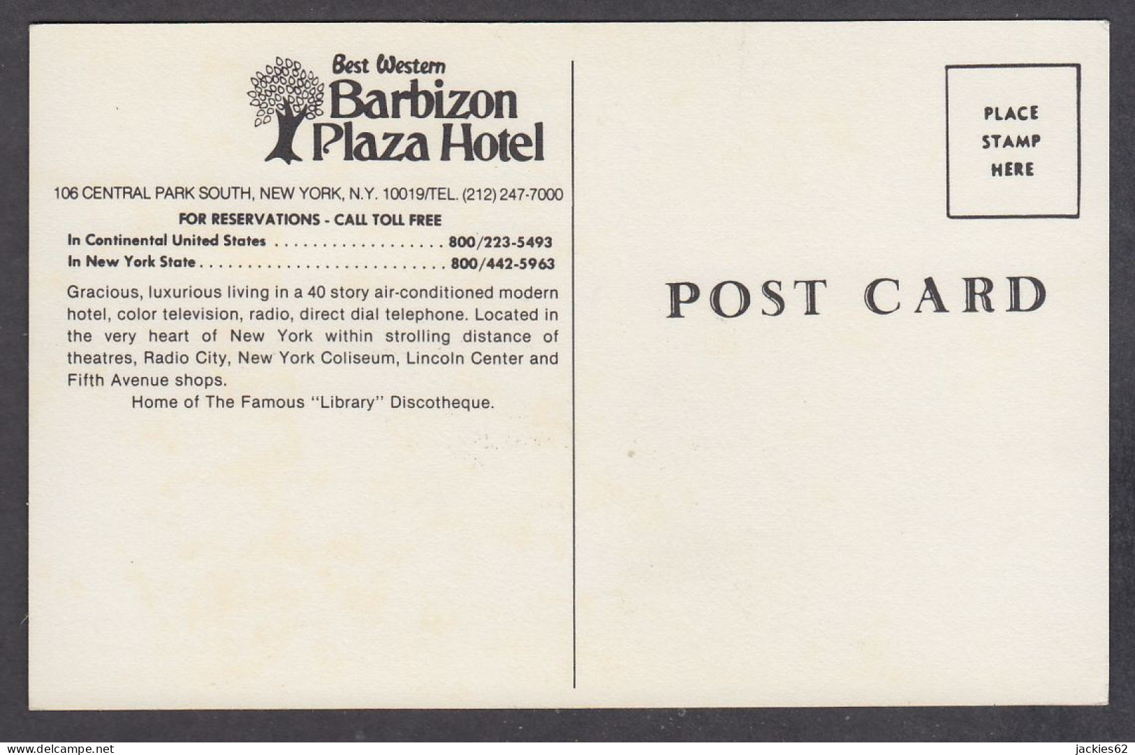 115137/ NEW YORK CITY, The Barbizon-Plaza Hotel, Central Park South - Bar, Alberghi & Ristoranti