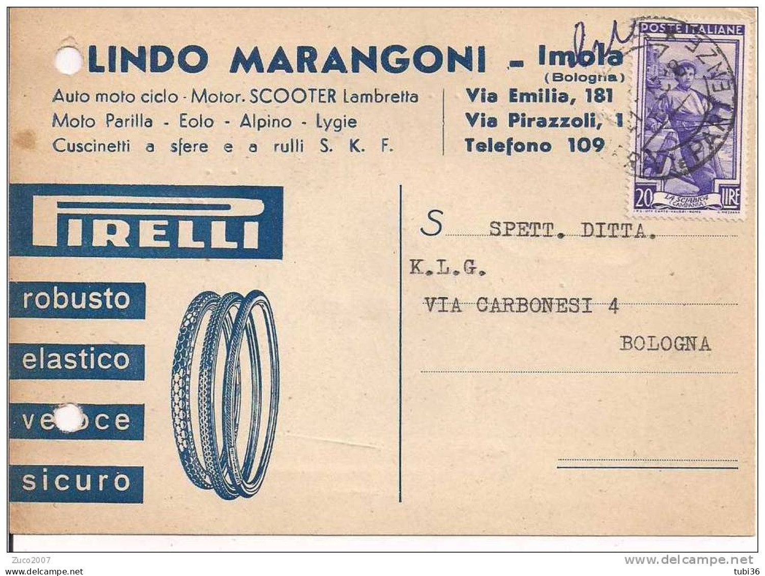 LINDO MARANGONI - IMOLA -  CARTOLINA COMMERCIALE VIAGGIATA  1953 - - Imola