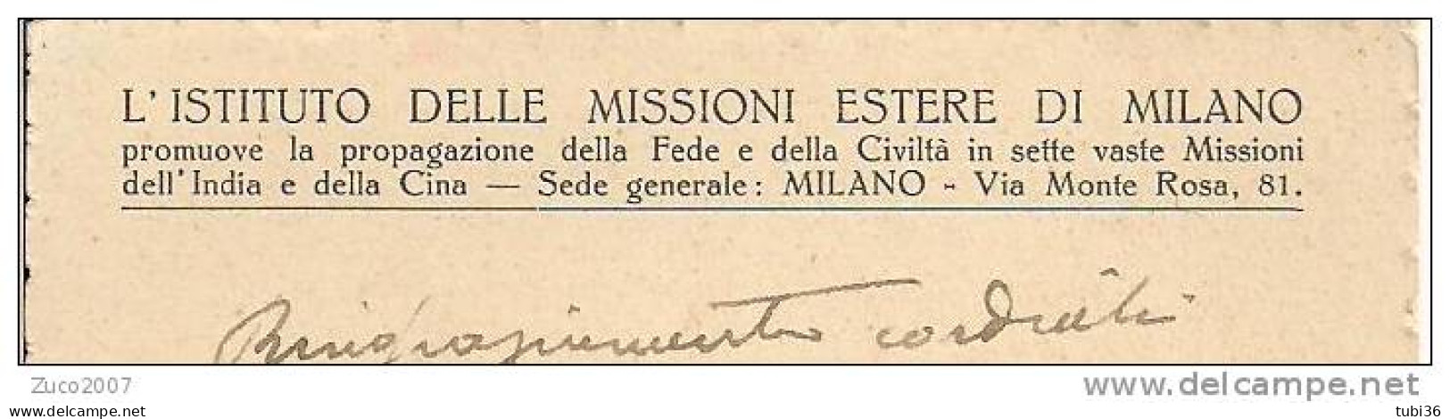 CARTAGENA  D'AMERICA - B/N VIAGGIATA  IN ITALIA - 1932 - ISTITUTO MISSIONI ESTERE DI MILANO. - Colombie