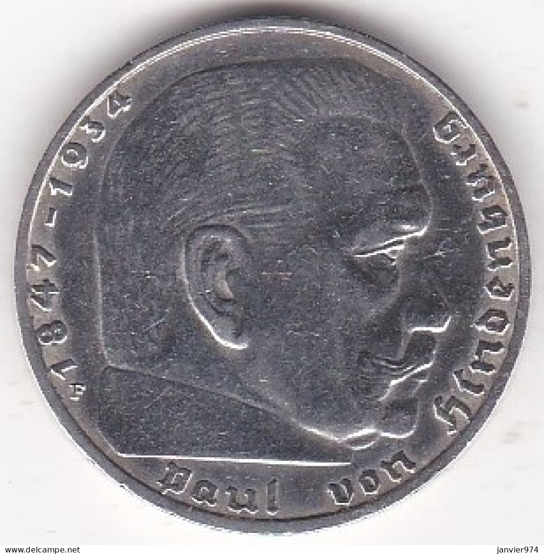 Allemagne 2 Reichsmark 1938 F Stuttgart, Paul Von Hindenburg, En Argent - 2 Reichsmark